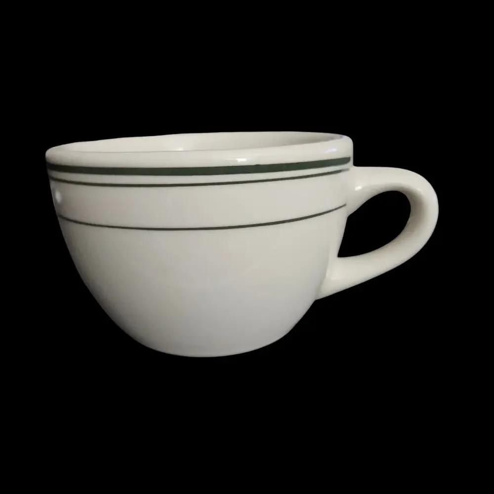 Tuxton Green Stripe Coffee Cups Set of 4 Restaurant Ware White Mug